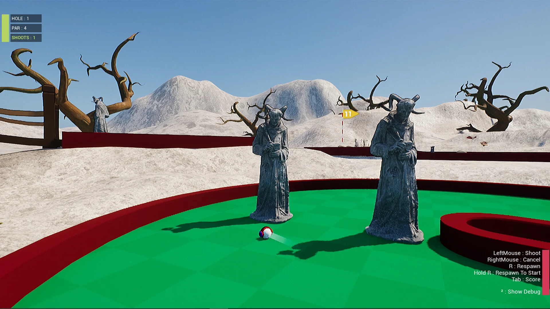 Horror Golf skulls and skeletons as obstacles on a putting green