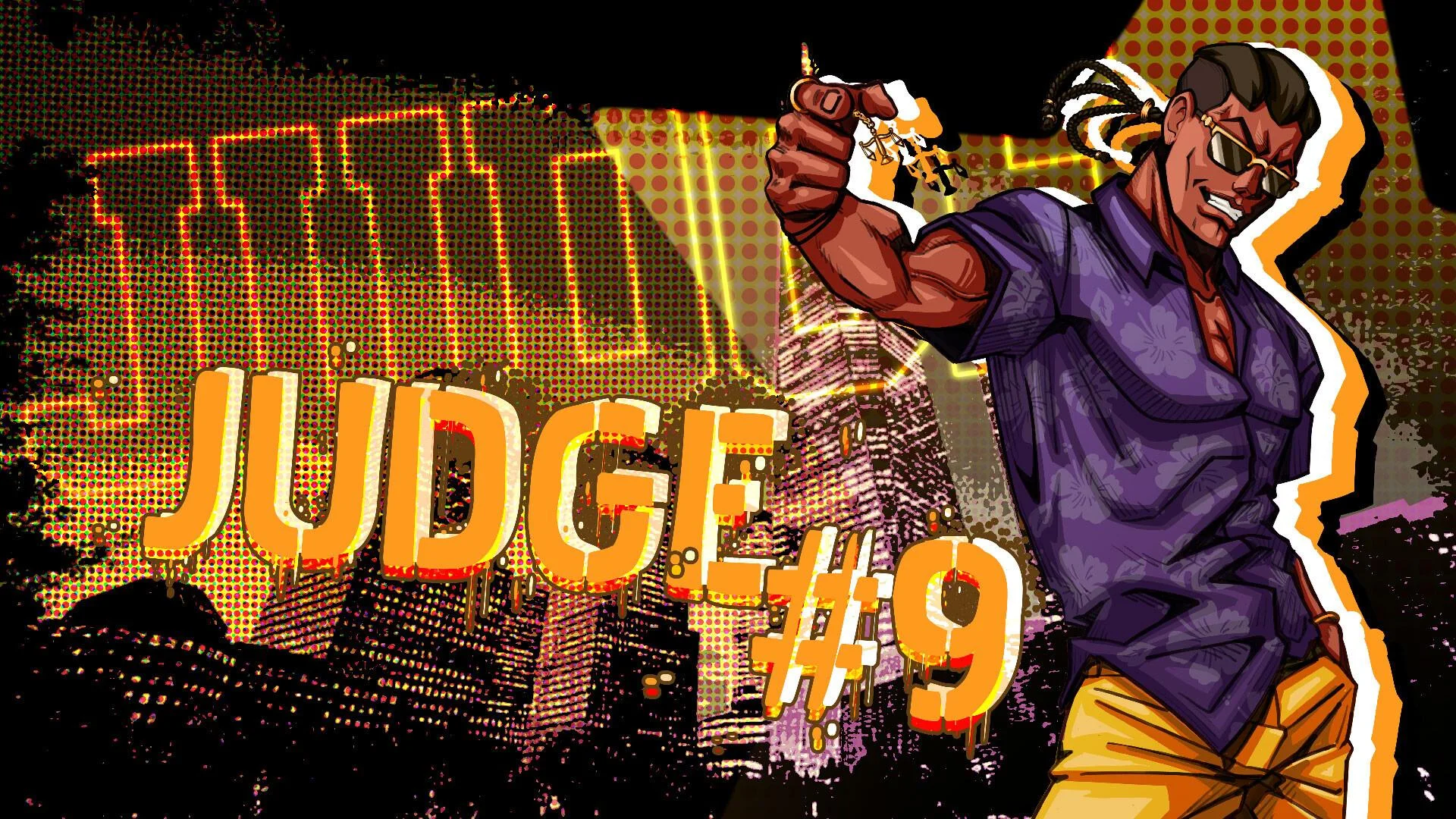 Illustrated rival Judge number nine raising a clenched fist