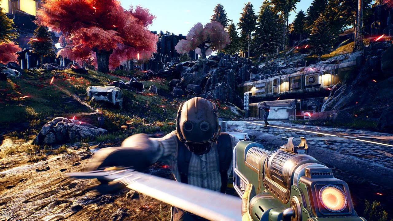 The Outer Worlds combat with sci-fi weapons