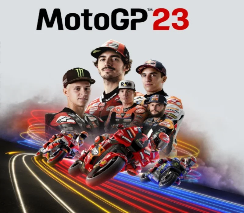 MotoGP 23 cover with four riders in racing leathers.