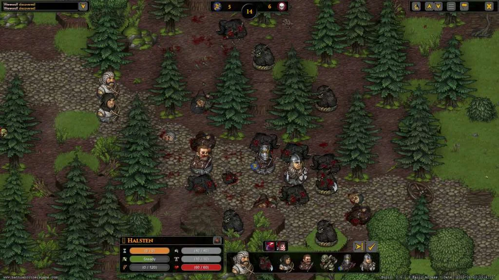 Hex pine-forest fight, Halstenöi selected, brothers in mail facing a dark beast among the trees