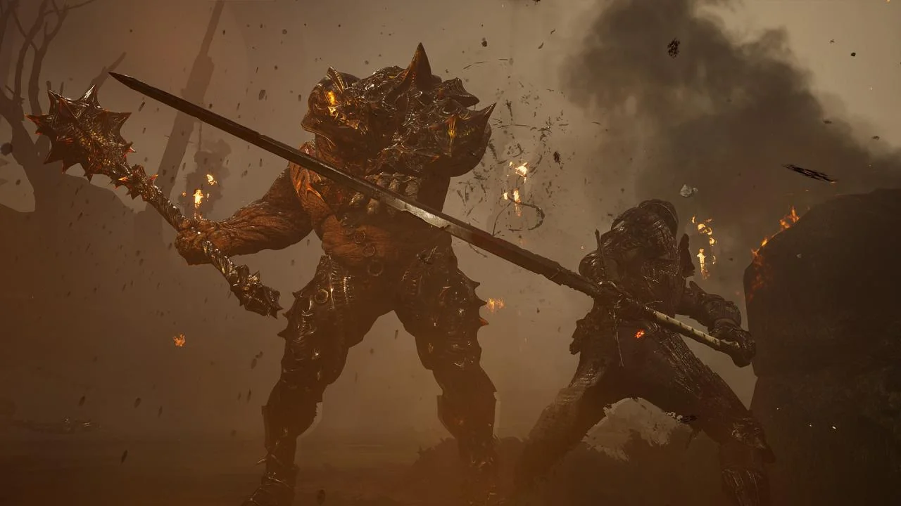 Mortal Shell harden tanking a blow in fog