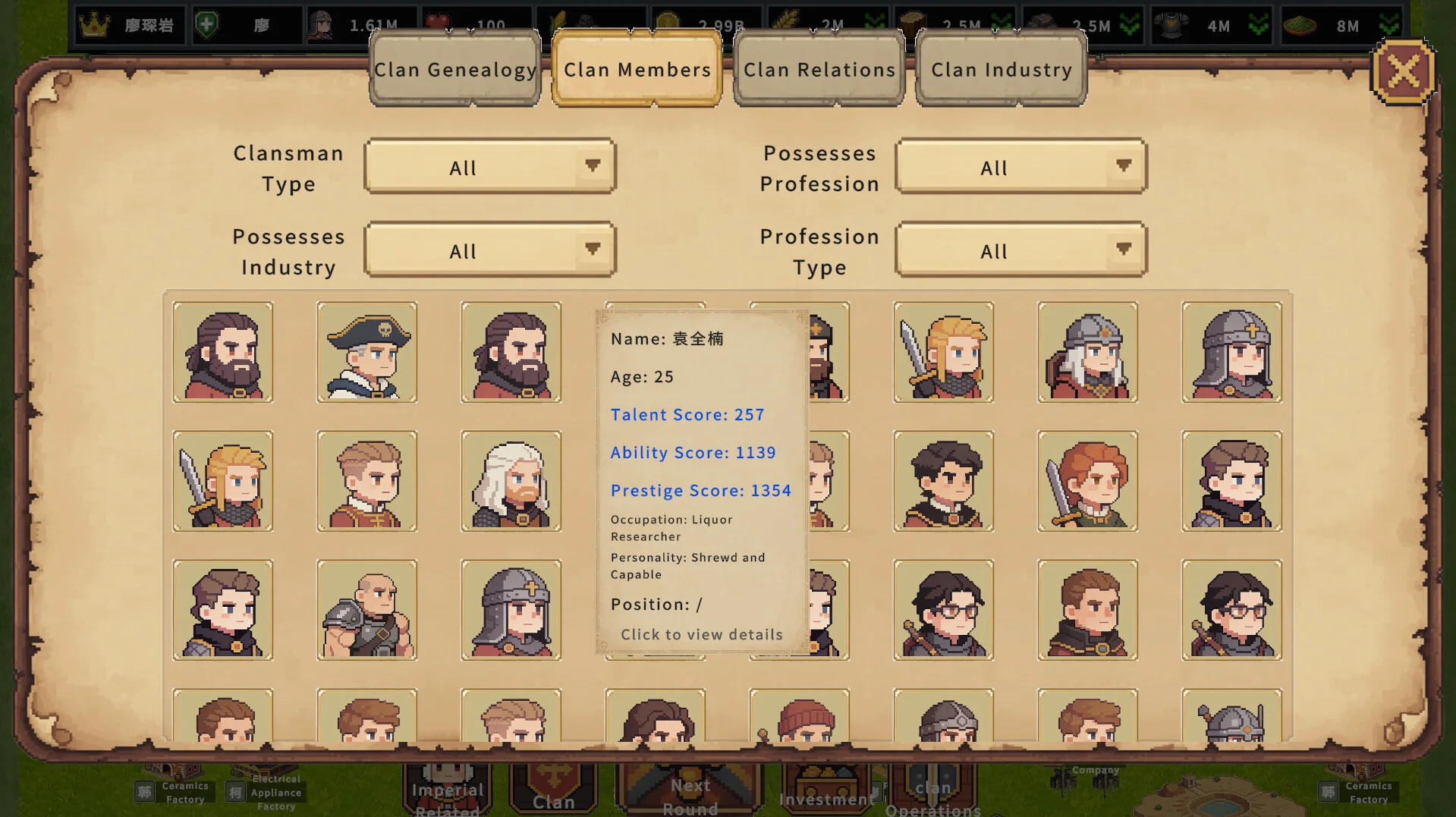 Clan and Crown tech tree unlocking businesses