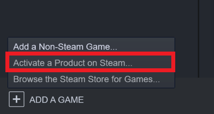 Steam Add a Game activation option