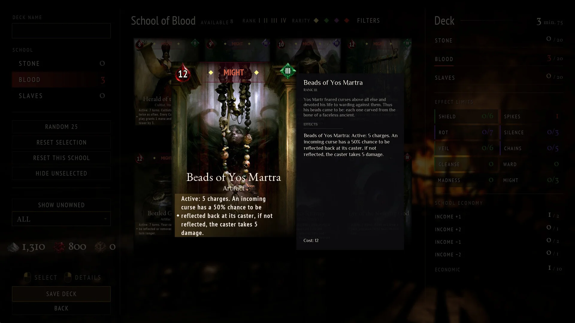 Konstruktor talii School of Blood z kartą Beads of Yos Martra