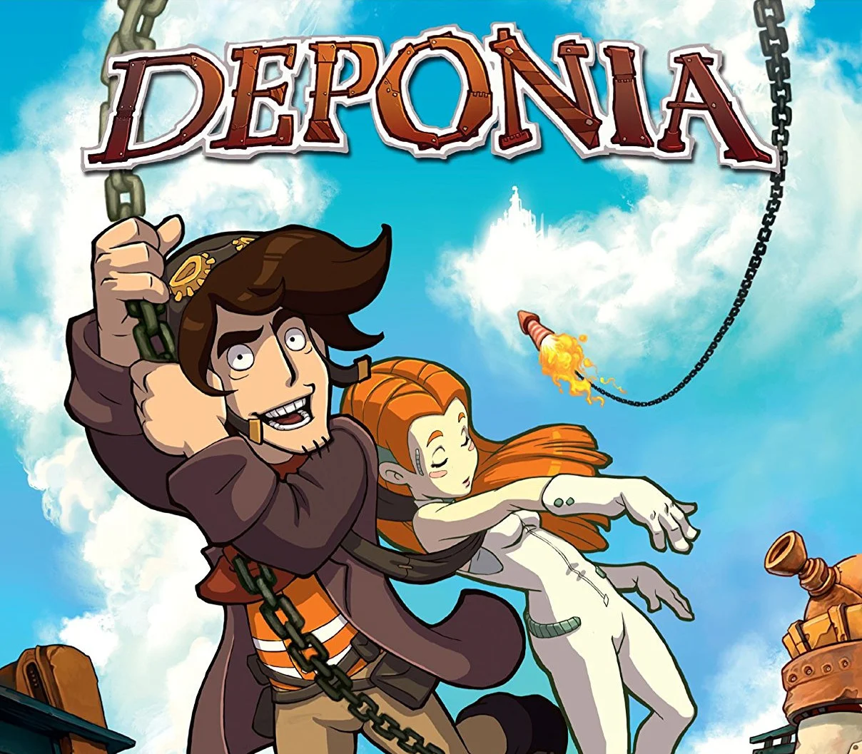 Deponia cover, Rufus scheming on the junk planet toward Elysium