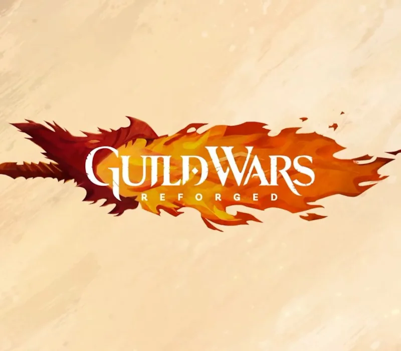 Guild Wars Reforged logo on a parchment and flame background.