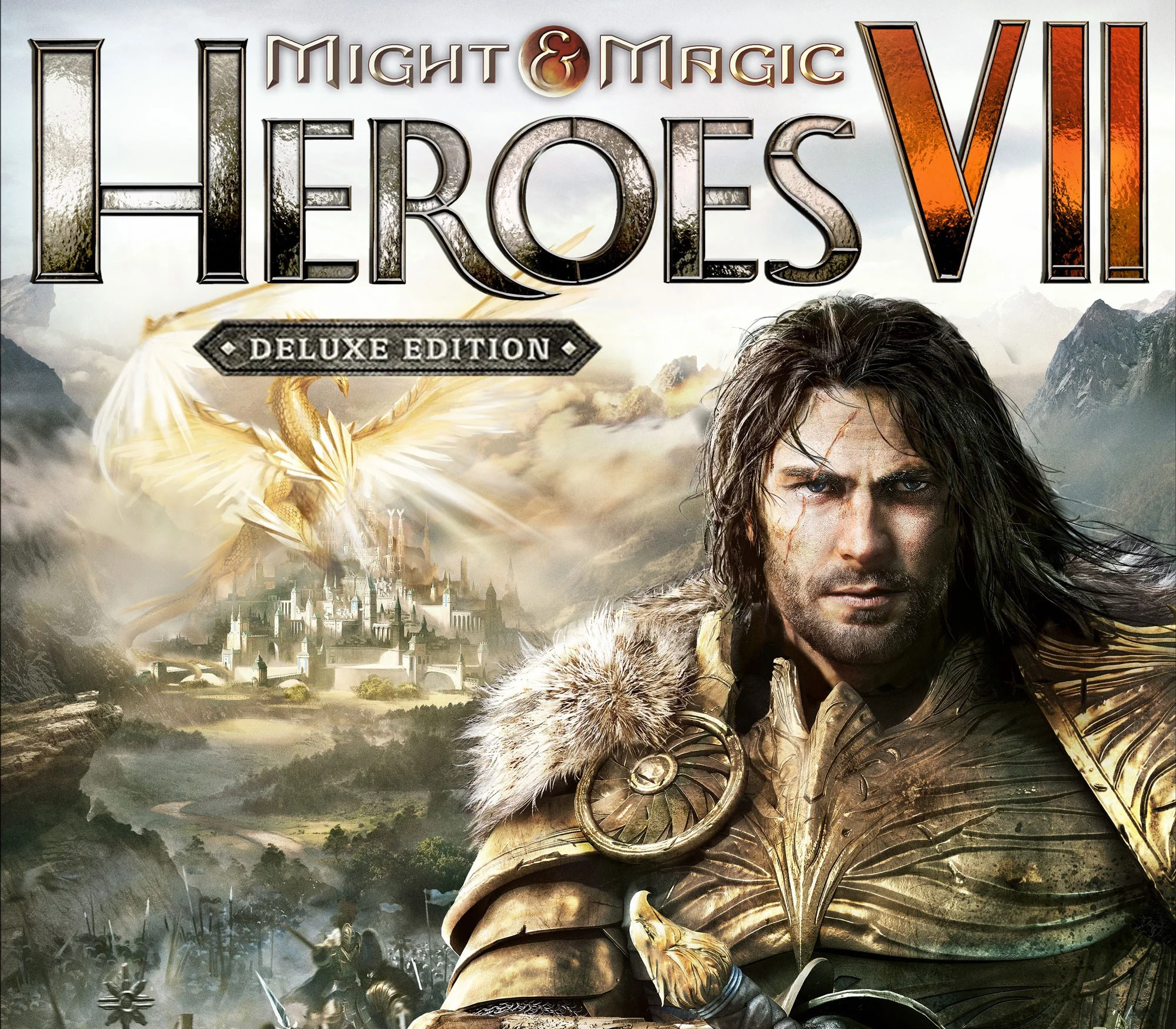 Might and Magic Heroes VII Deluxe cover, hex map with castle towns