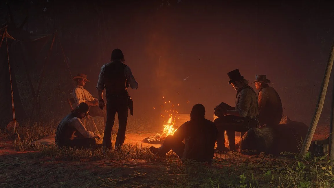 Red Dead Redemption 2 gunfight near a wooden frontier town