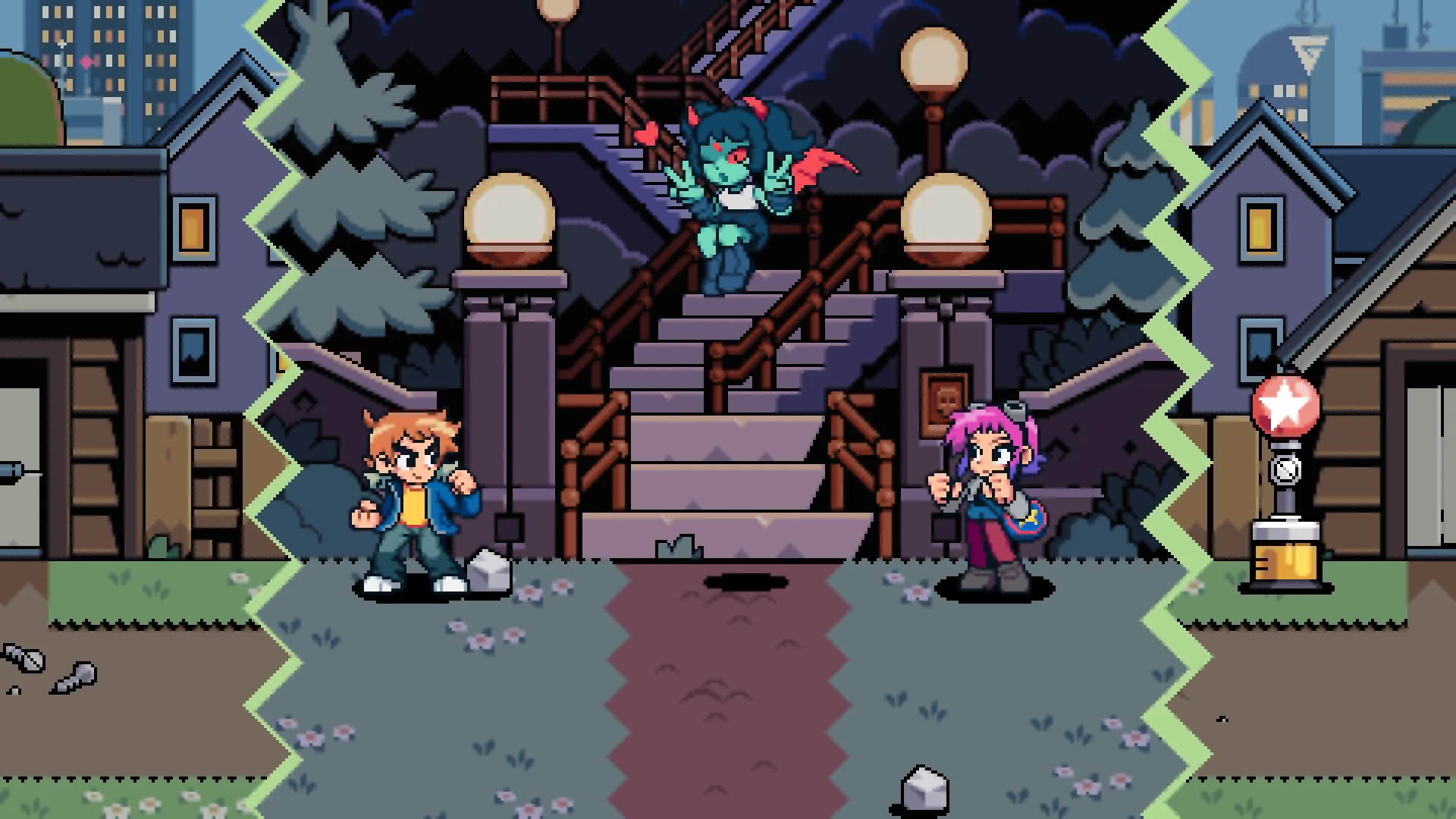 Scott Pilgrim EX PlayStation US night street demon stairs screenshot