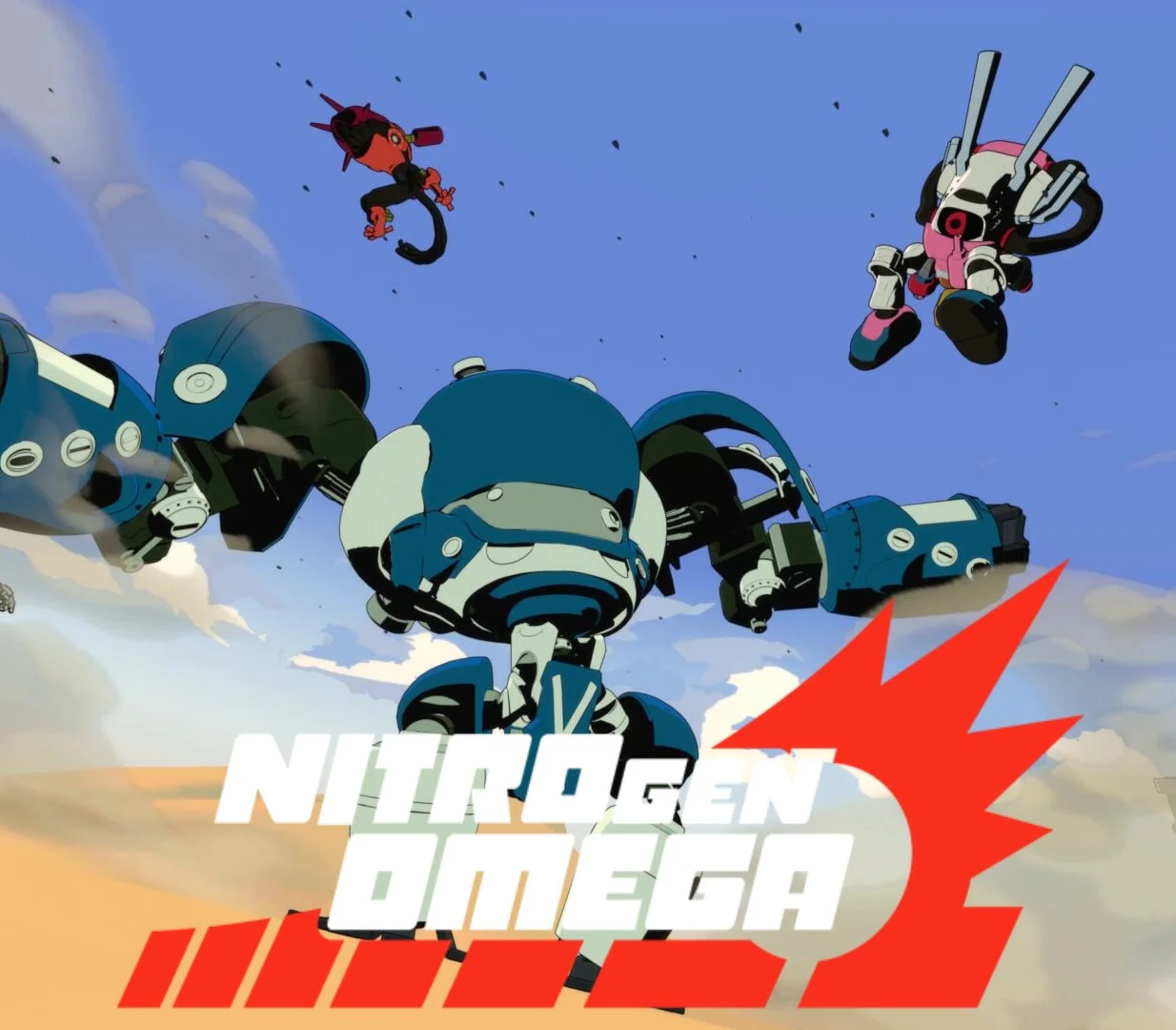 NITRO GEN OMEGA cover, mercenary mech over the wasteland