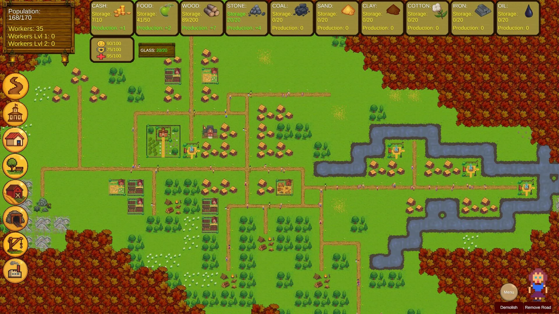 Forest towns linked by roads around a winding river