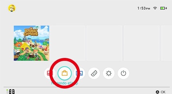 Nintendo Switch HOME menu with Nintendo eShop