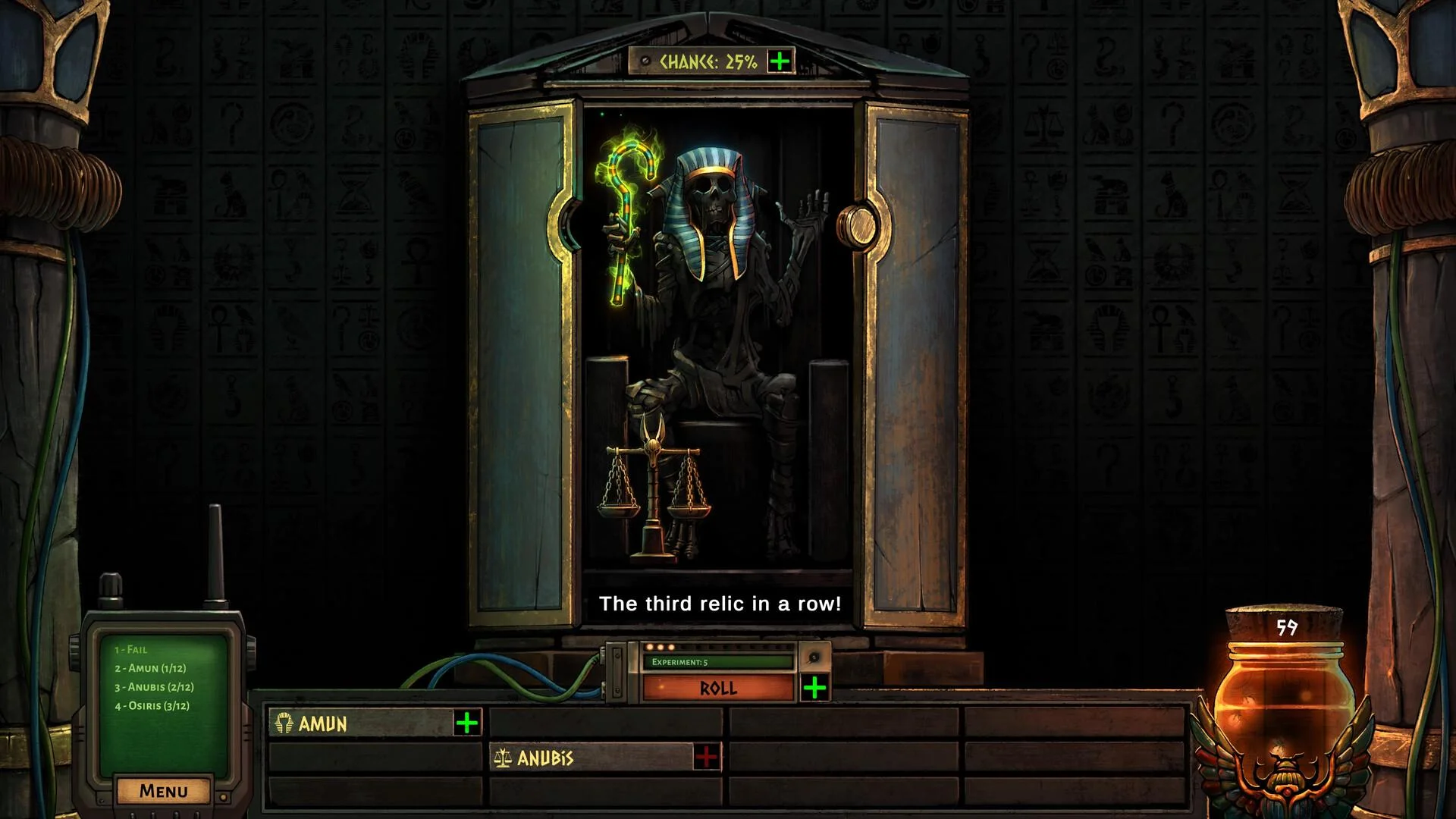 Unlucky Mummy Steam achievements on a scarab icon strip