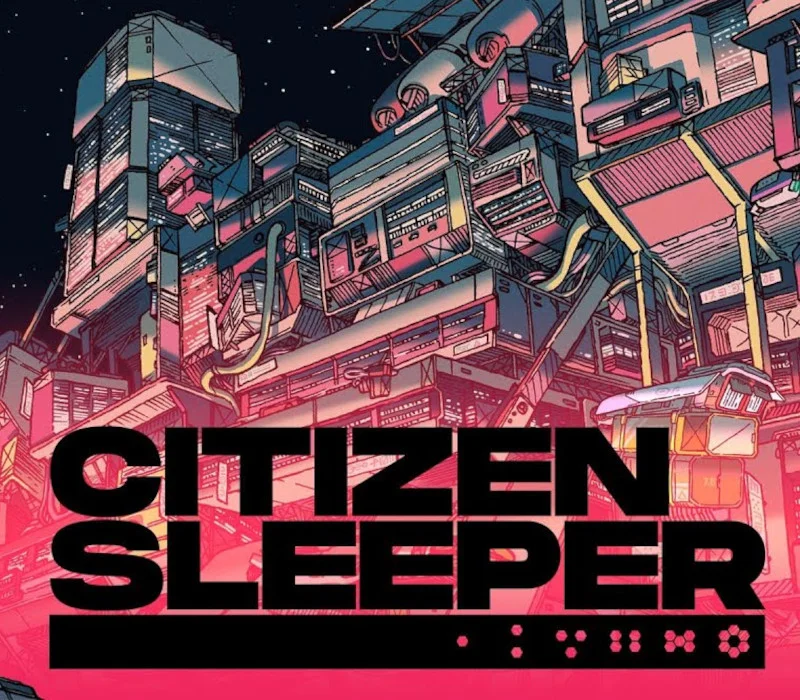 Citizen Sleeper cover: stacked station towers in pink neon, CITIZEN SLEEPER title