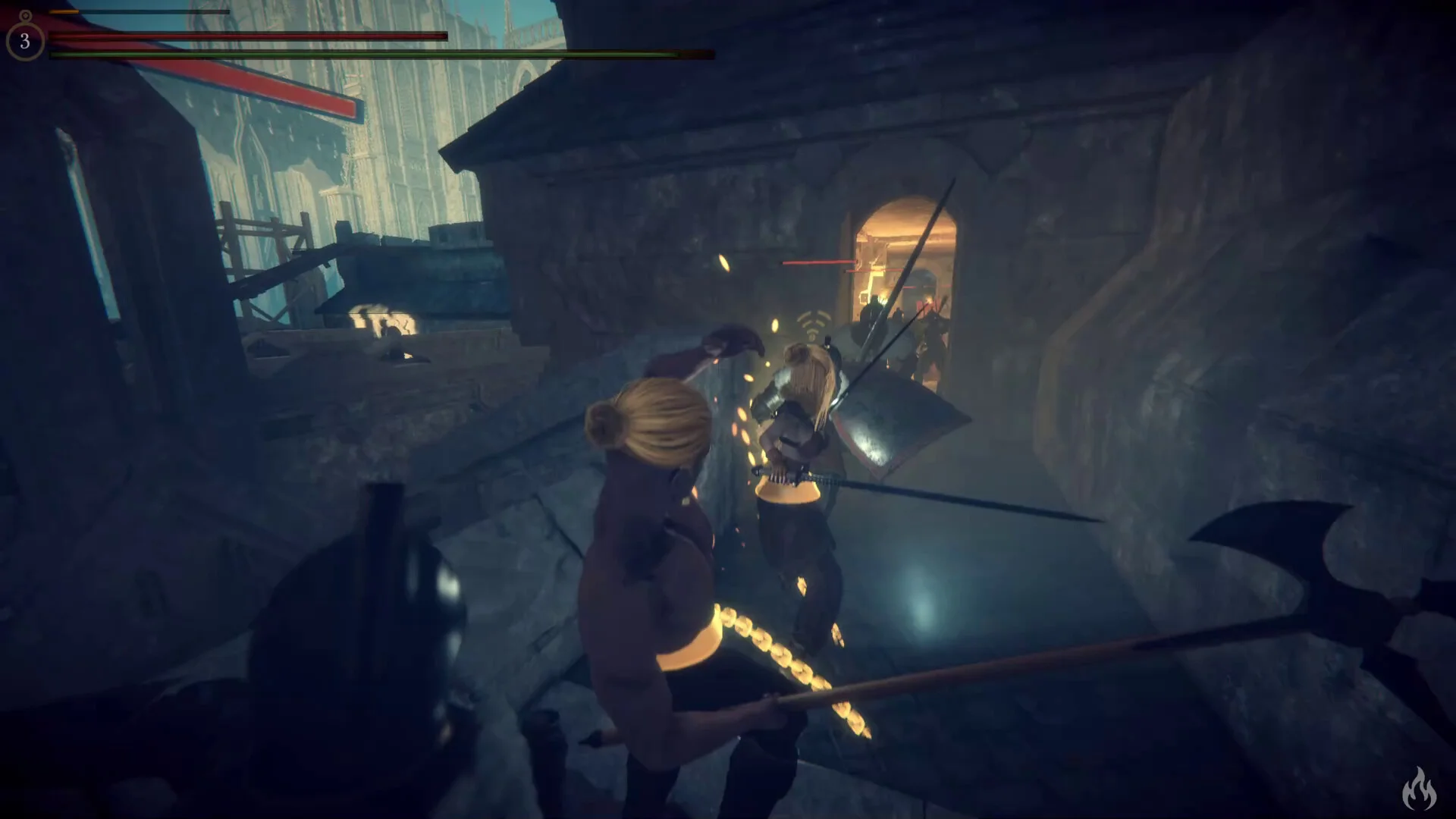 Soul Chained split-screen co-op combat screenshot