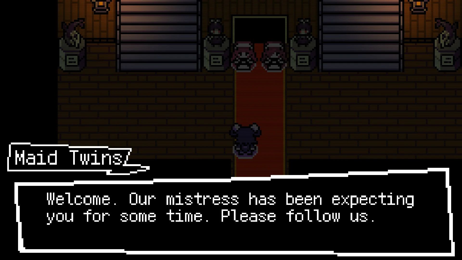Turn-based Fight: LVL 23 Yannati in a red dress versus a winged TV oni, What will Yannati do next