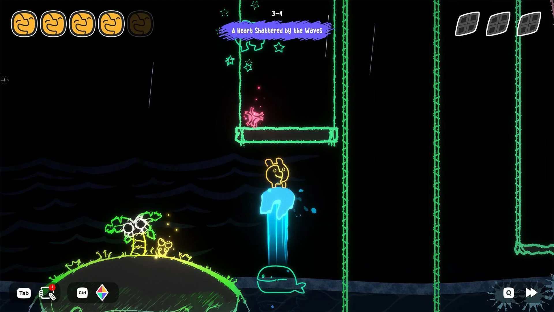 Mono using the blue Sorrow power beneath platforms in a dark level