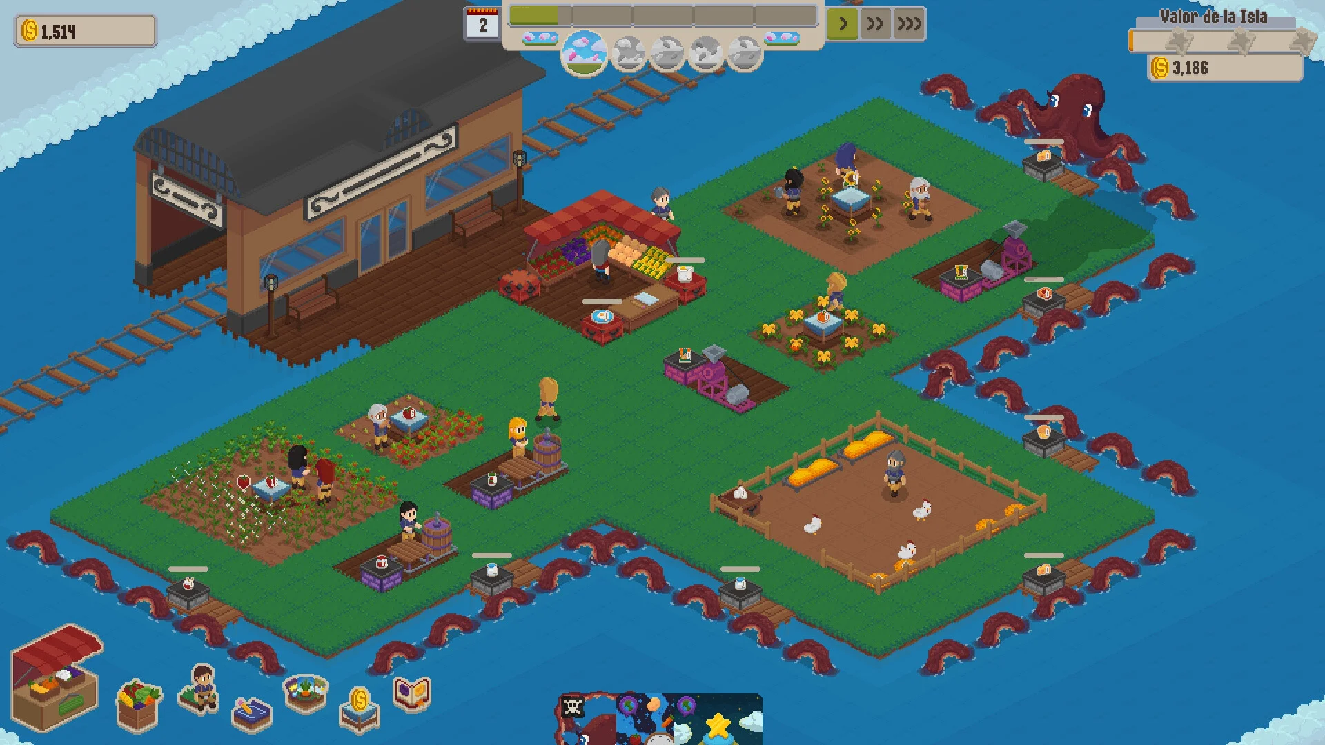 Oceanic Rails tending crops animals and coastal settlement helpers