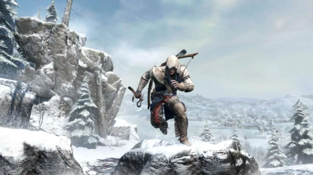 Assassin's Creed 3 Boston street chase under colonial flags