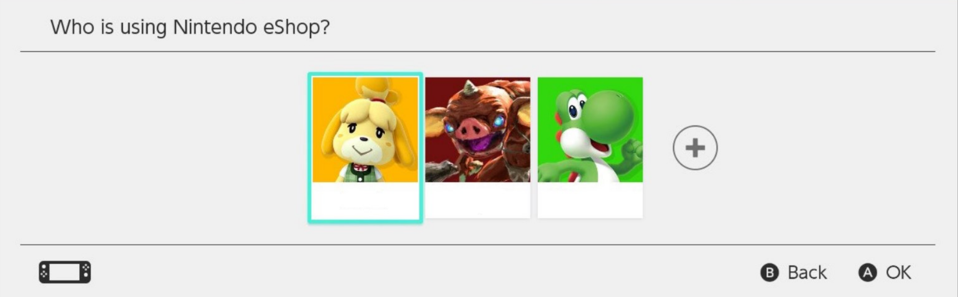 Nintendo Switch account selection screen
