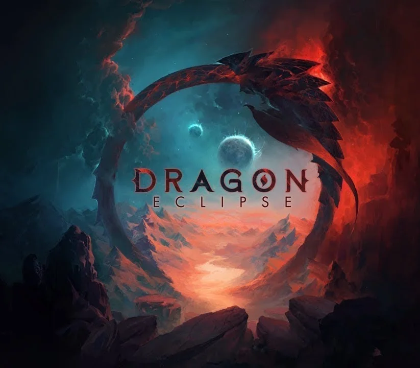 Dragon Eclipse cover: stone dragon ring around DRAGON ECLIPSE over a canyon, teal sky versus red storm