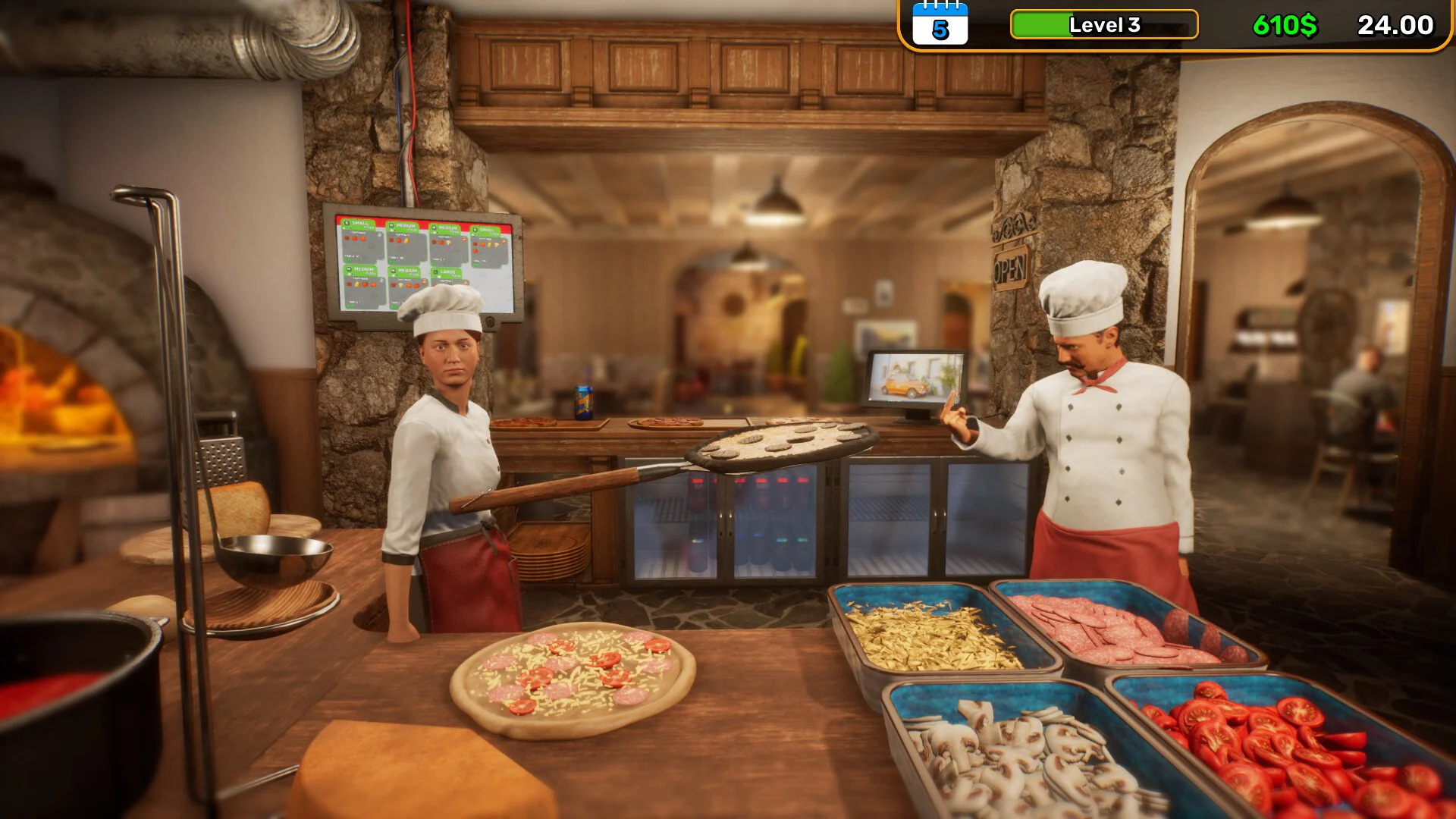 Pizza House Simulator kitchen pizza stations