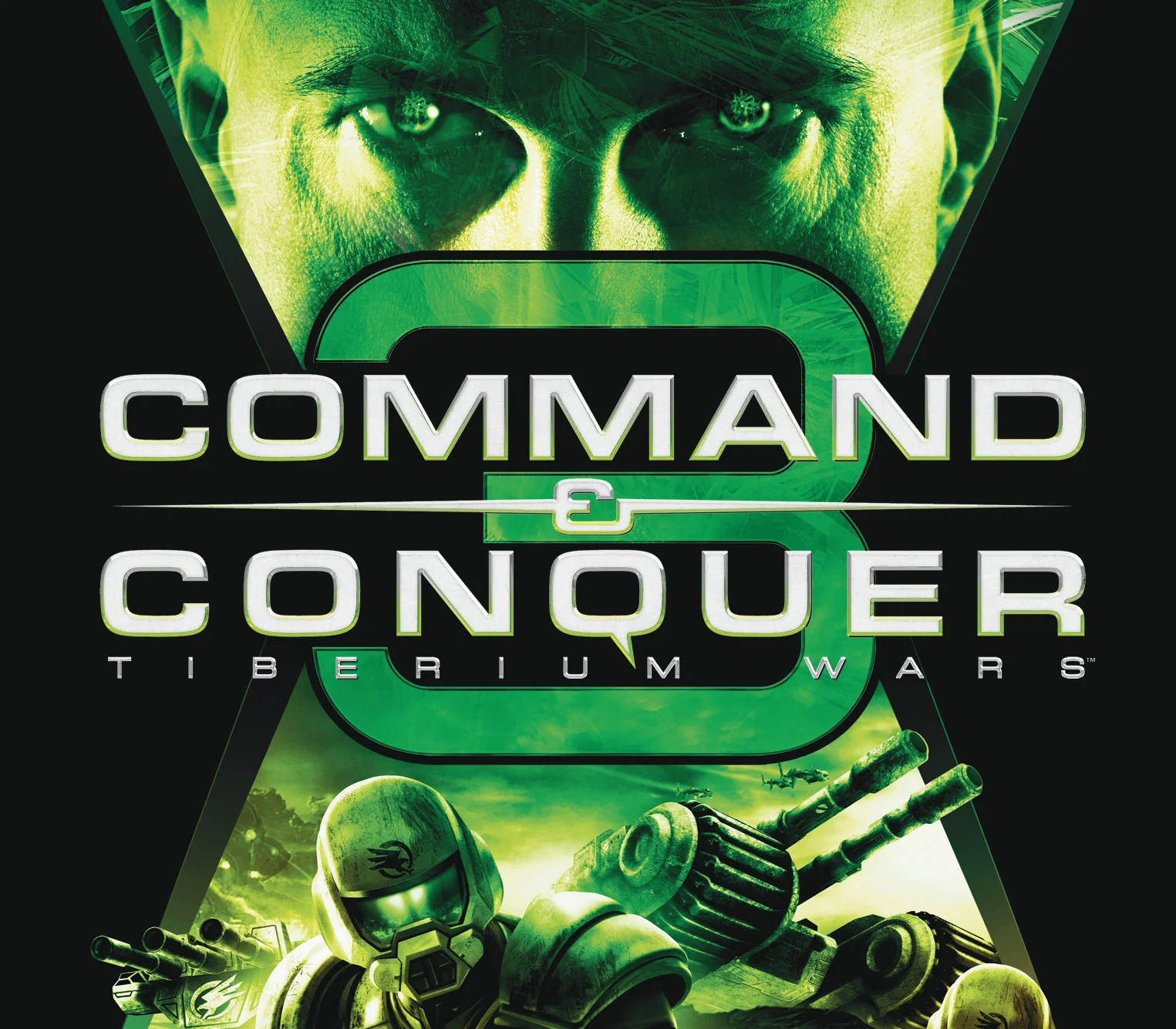 Command & Conquer 3 Tiberium Wars cover with a green-tinted face and the title.