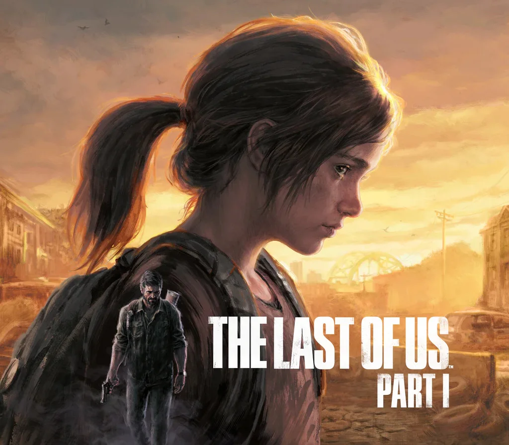 Cover art of Ellie in profile at sunset, with Joel smaller behind her and the Part I title