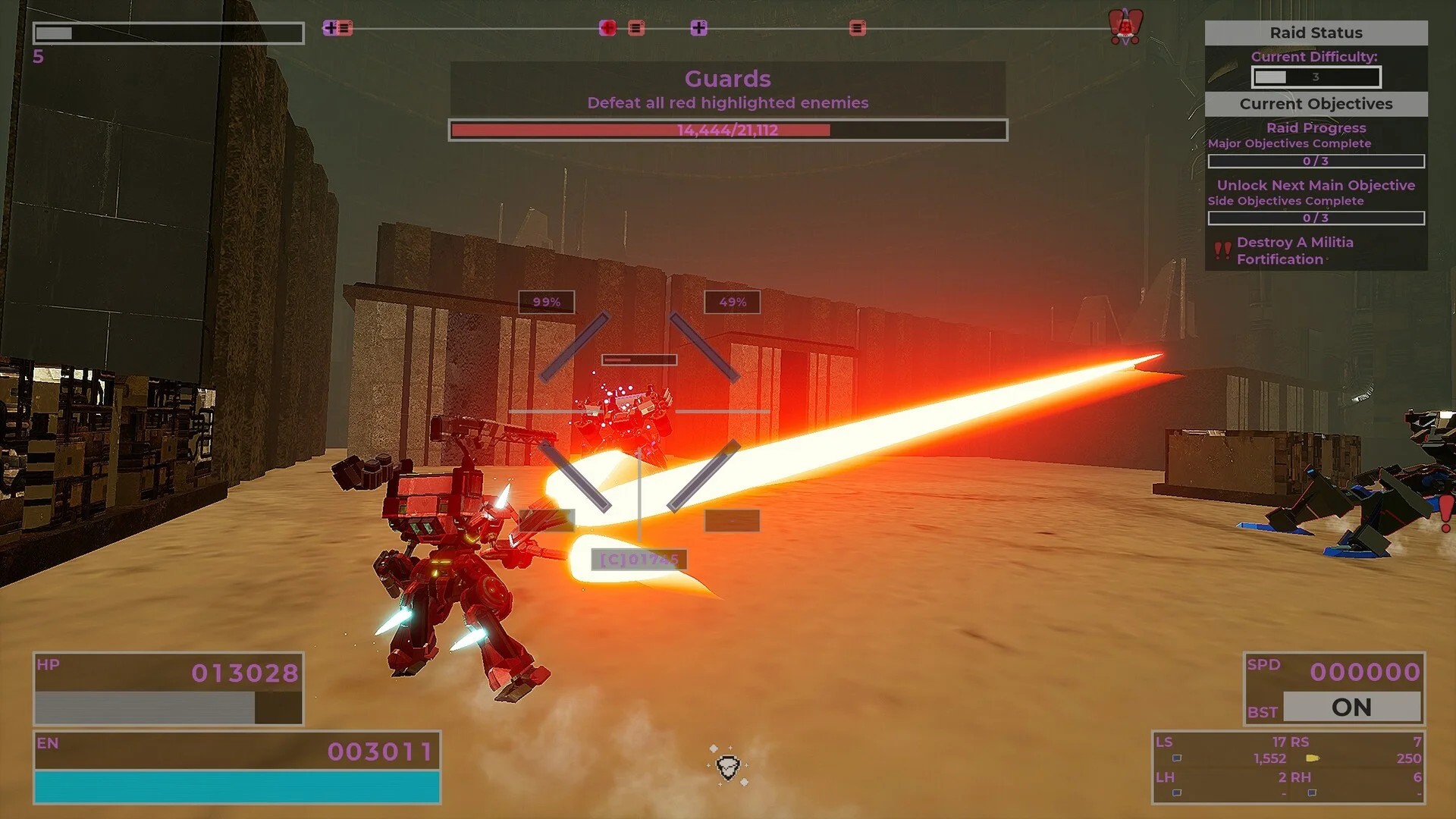 Red laser blade slash, Guards 14444/21112, Destroy A Militia Fortification