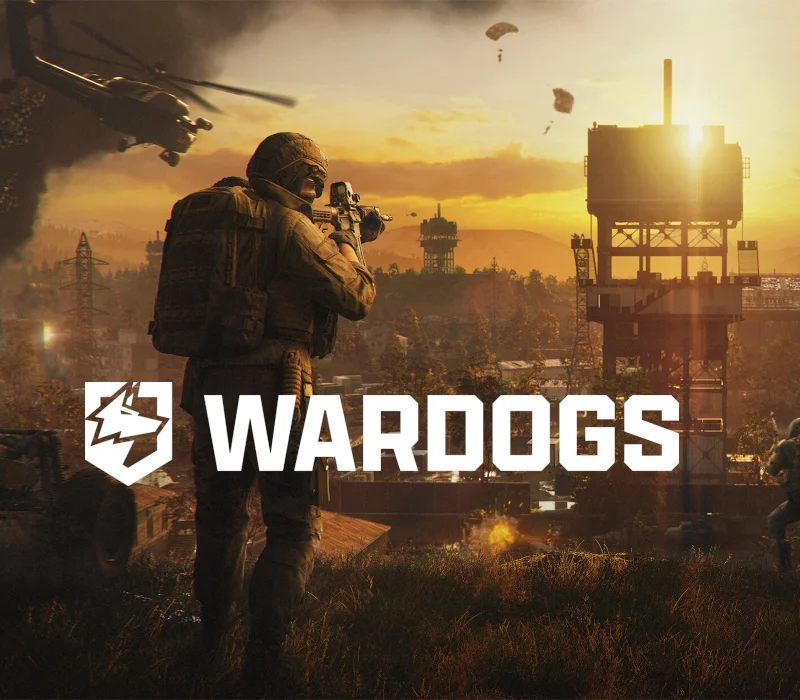 Cover: tan operator on a sunset ridge, WARDOGS wolf badge, helicopter left, parachutes, industrial towers