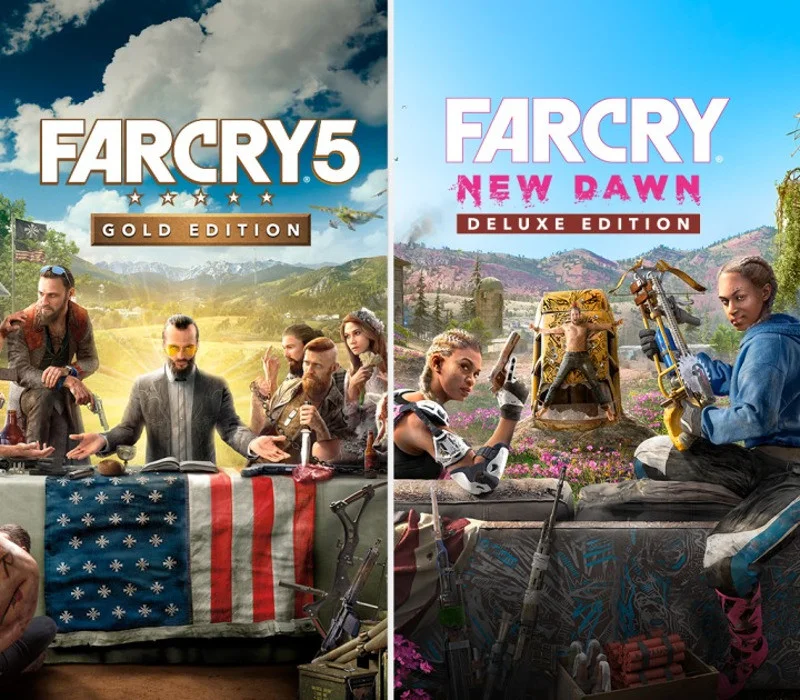Far Cry 5 Gold plus New Dawn Deluxe cover, Hope County then the blast