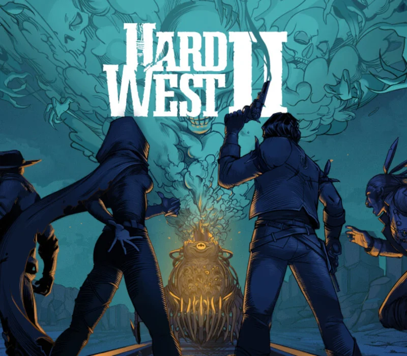 Hard West 2 cover with armed figures in blue light.