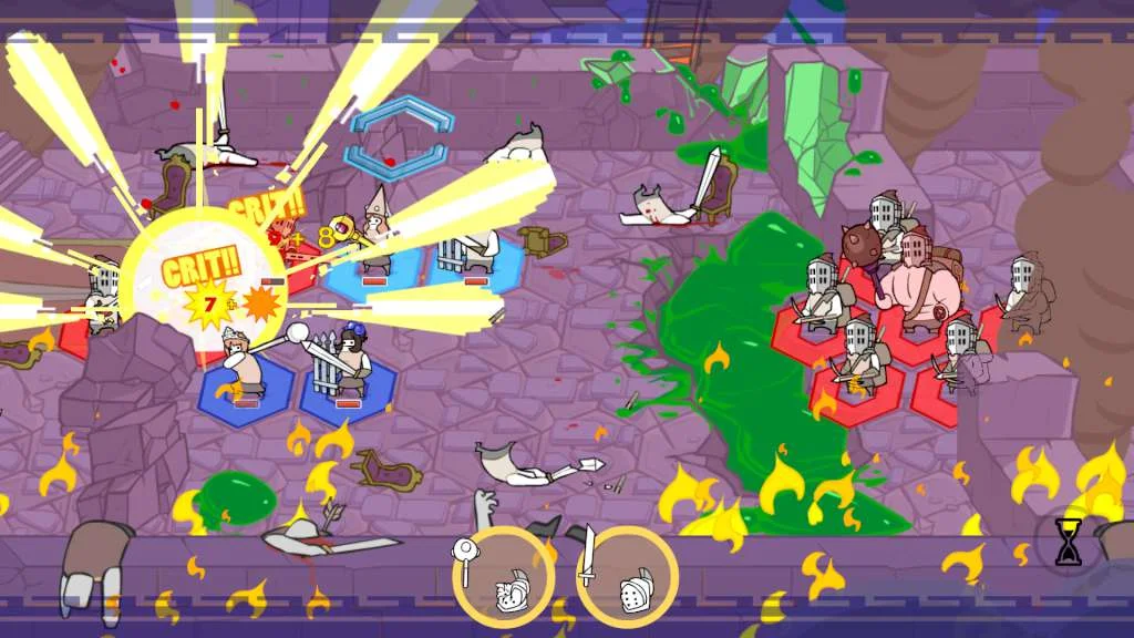 Isometric fight with a yellow blast and a green slime