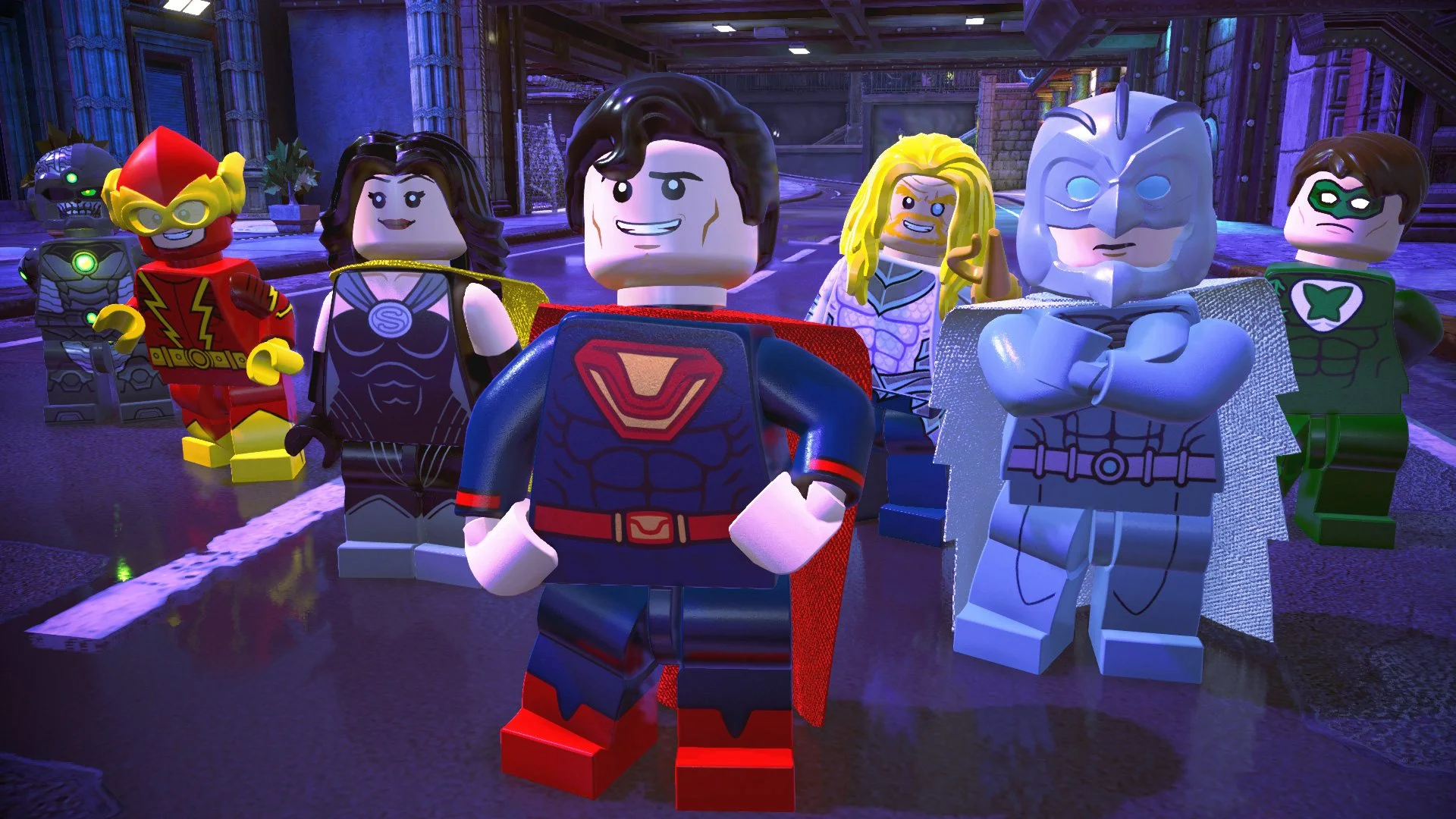 Justice Syndicate lineup with Ultraman in LEGO DC Super-Villains