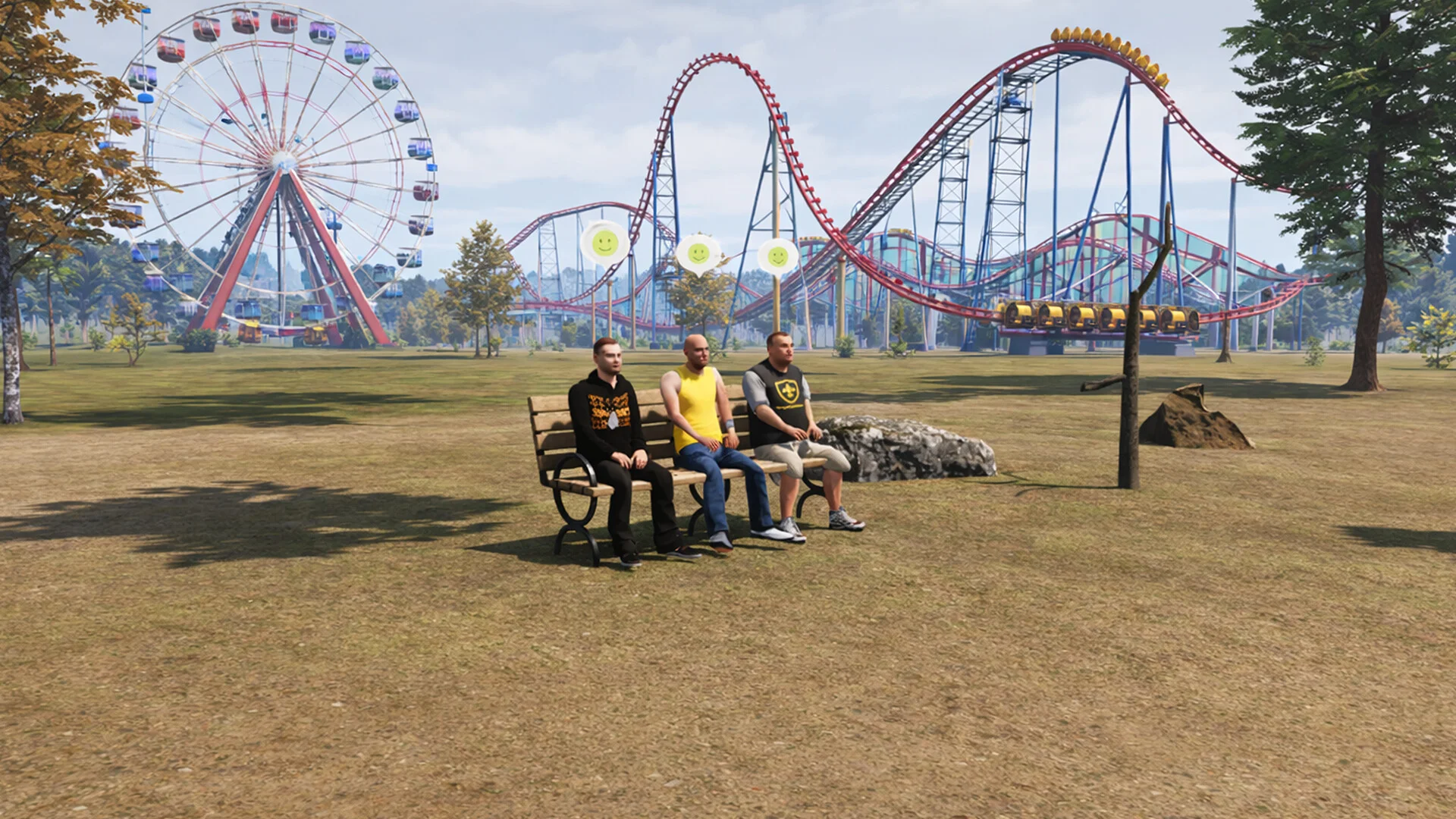 Fun Park Simulator gallery — rides and stalls on the rebuilt grounds