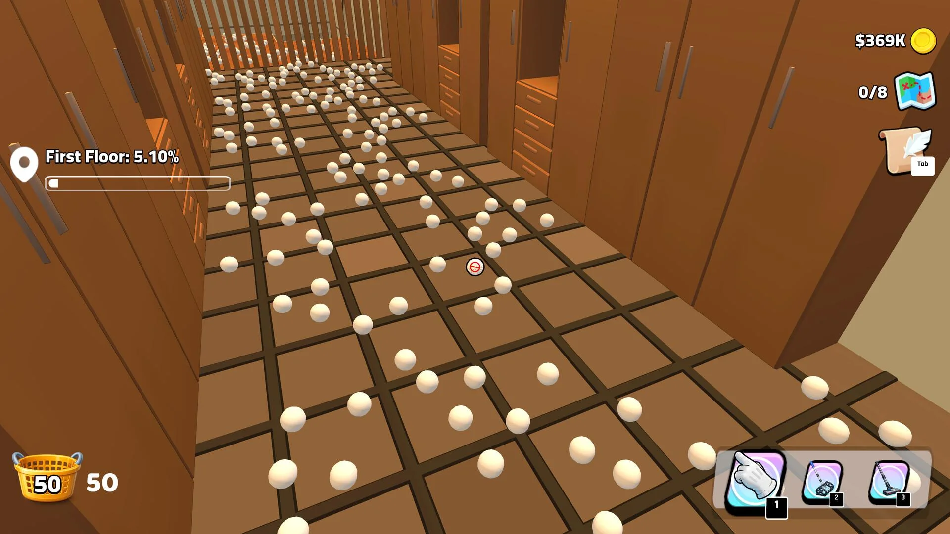 First Floor at 5.10%, a locker corridor tiled with white golf balls, basket 50/50 and a $369K coin counter