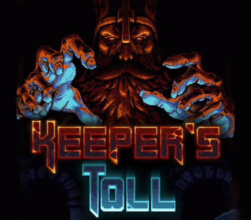 Keeper's Toll cover: bearded giant with a glowing cross crown, blue-lit fingers, KEEPER'S TOLL title