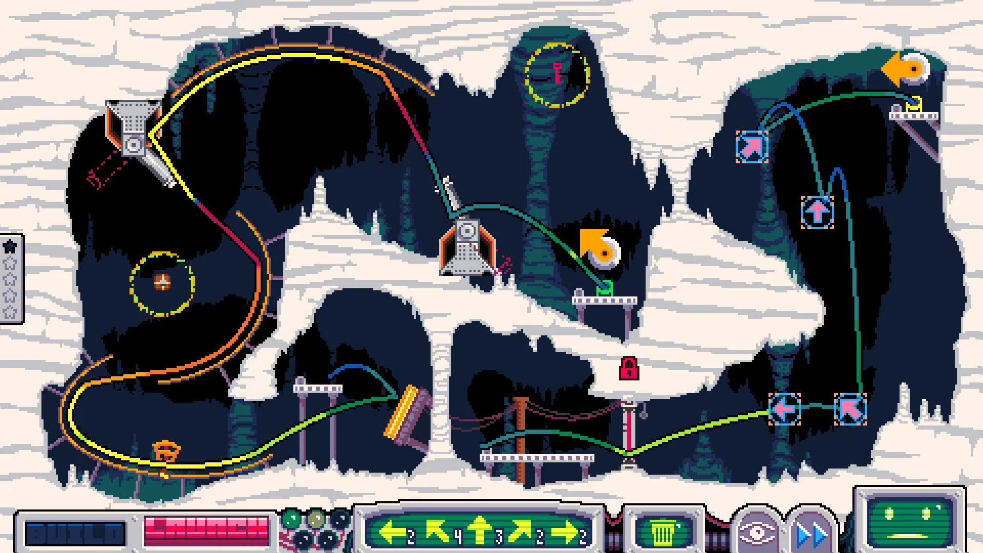Mothership Down colorful moon cave piloting strategy scene