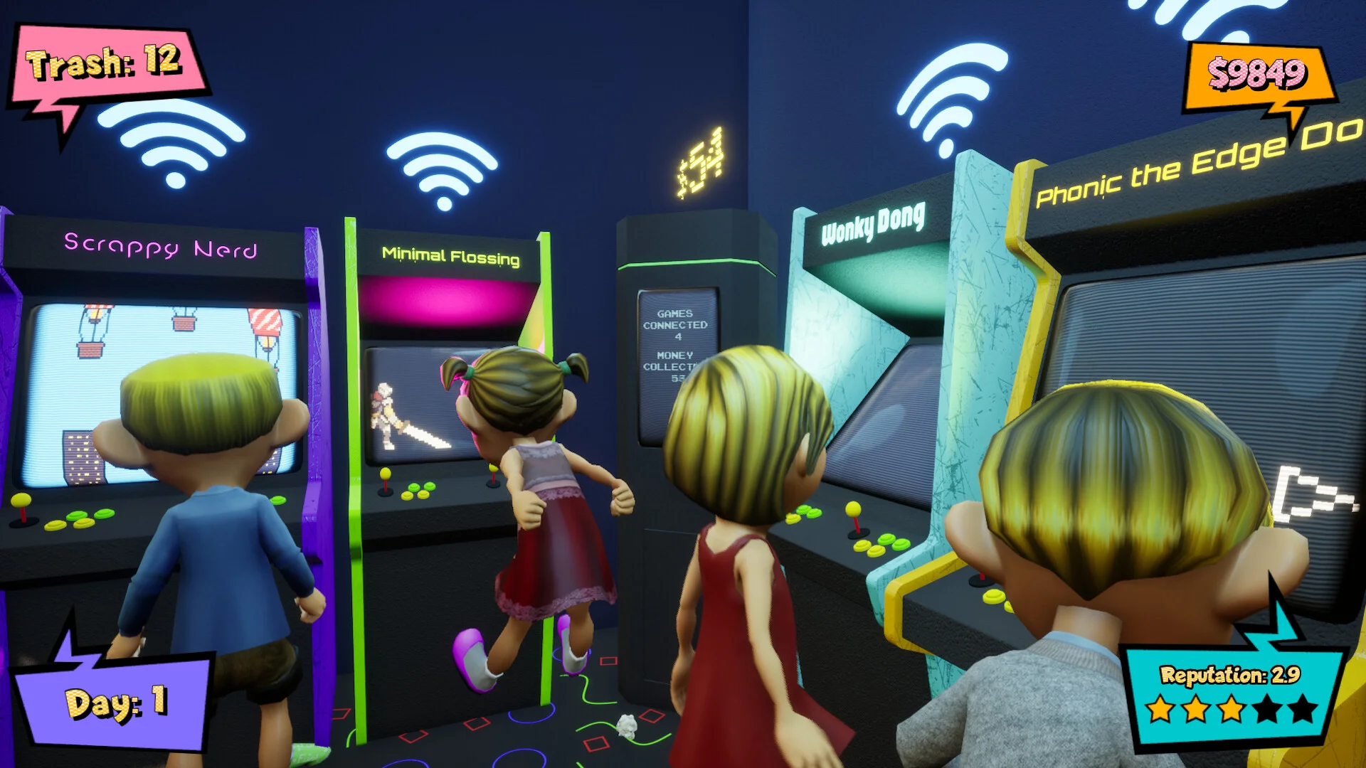 Arcade Shop Simulator cleaning the shop floor