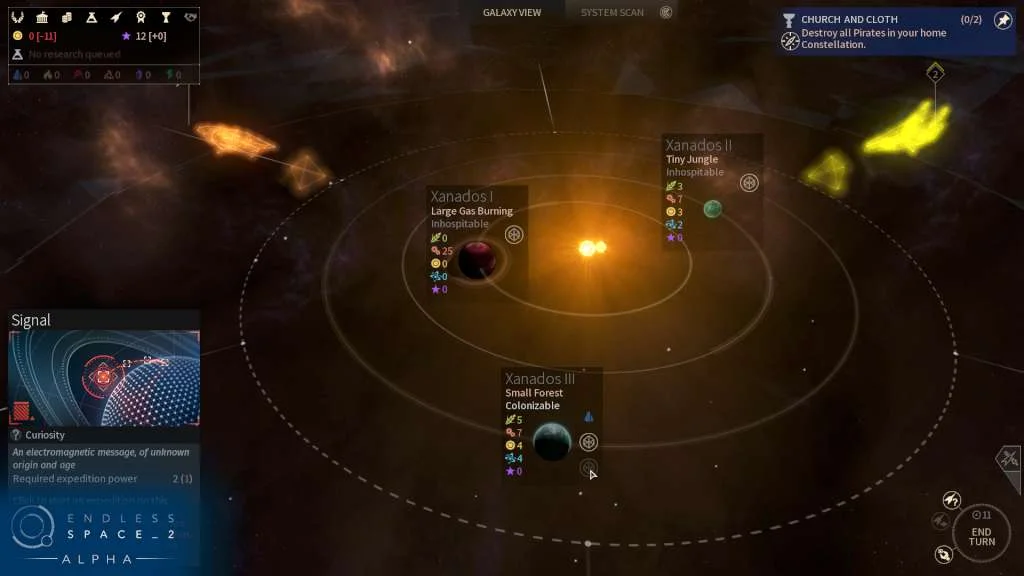 A solar system with orbital rings and planet labels