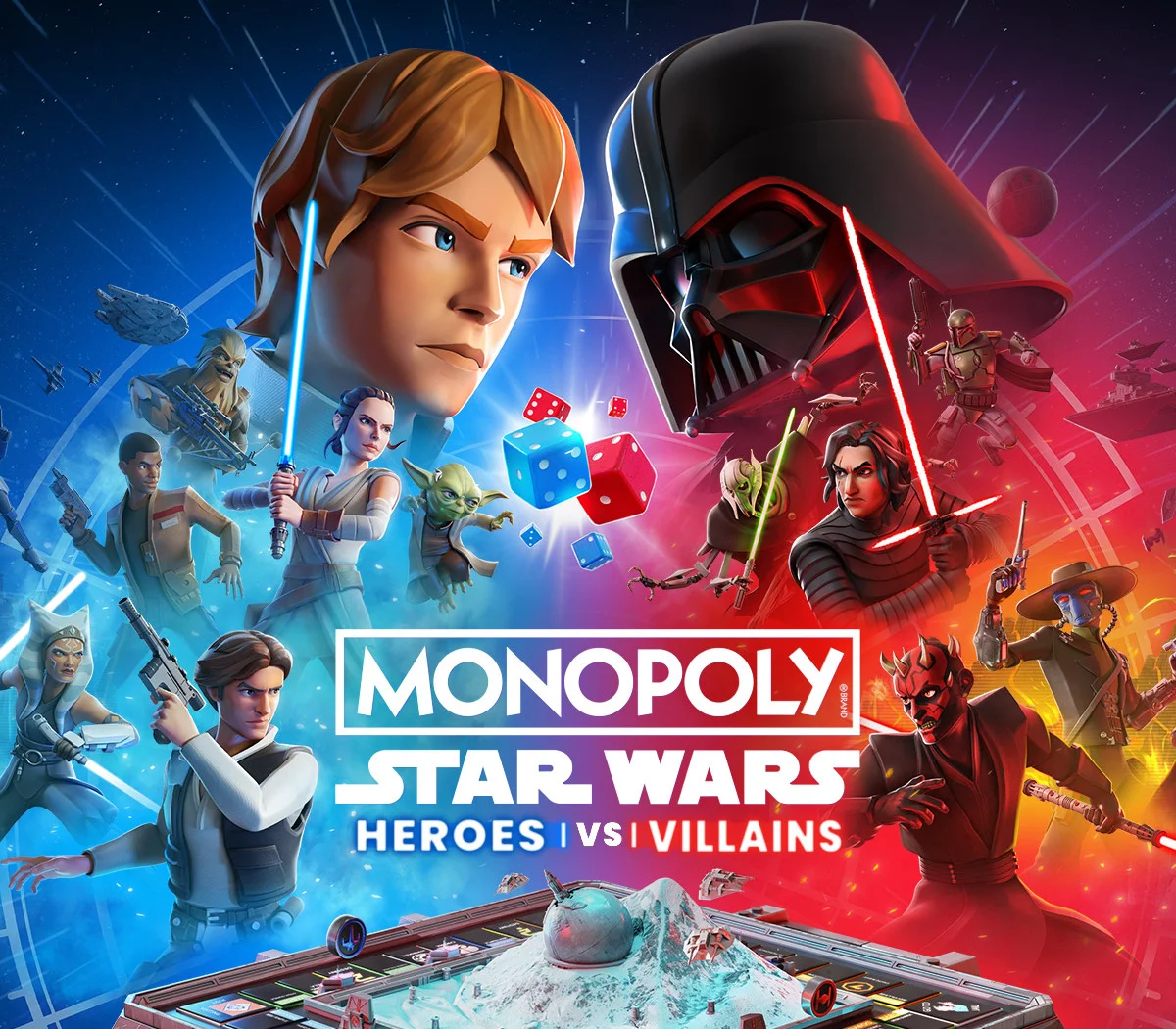 Monopoly Star Wars Heroes vs Villains cover with Luke Skywalker and Darth Vader