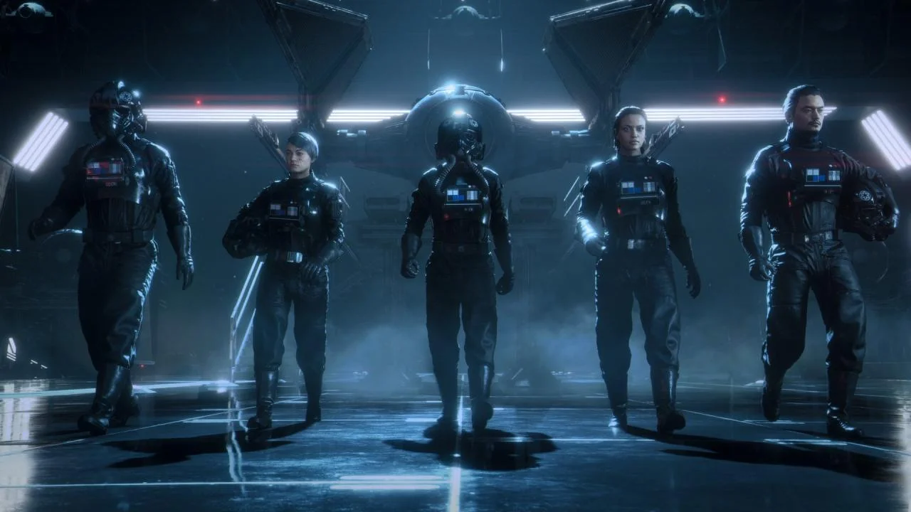 STAR WARS: Squadrons Imperial Titan Squadron before a TIE interceptor
