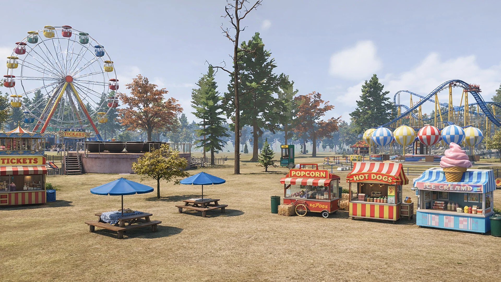 Fun Park Simulator gallery — park layout from the walkway