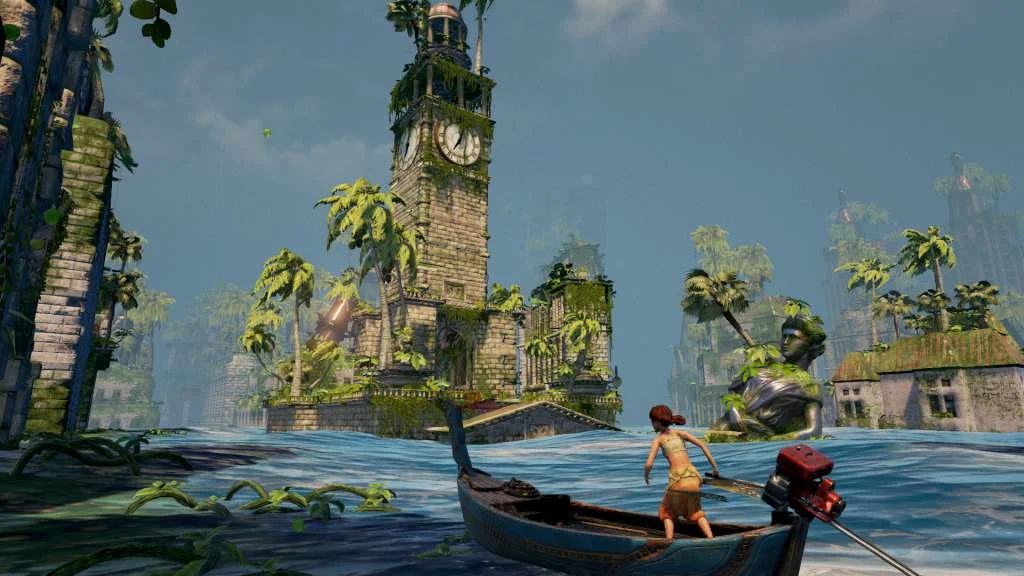 Submerged rooftop climb above the waterline