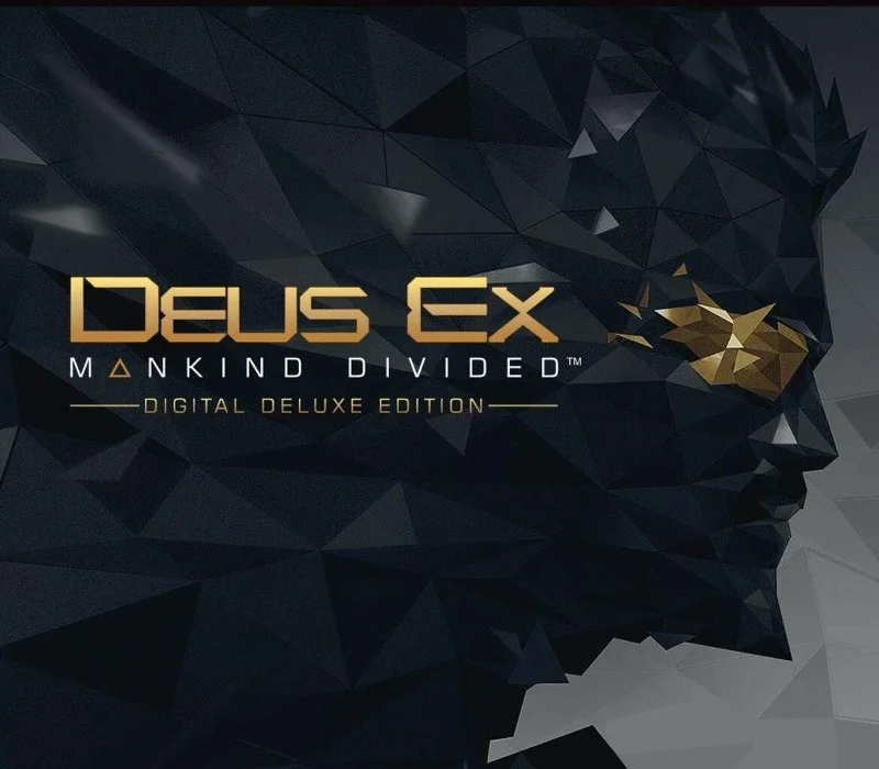 Deus Ex Mankind Divided Digital Deluxe cover: low-poly black profile with a gold scar