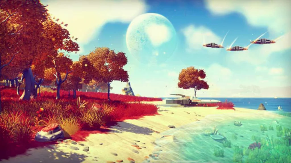 No Man's Sky Xbox ship flying from space to a planet surface