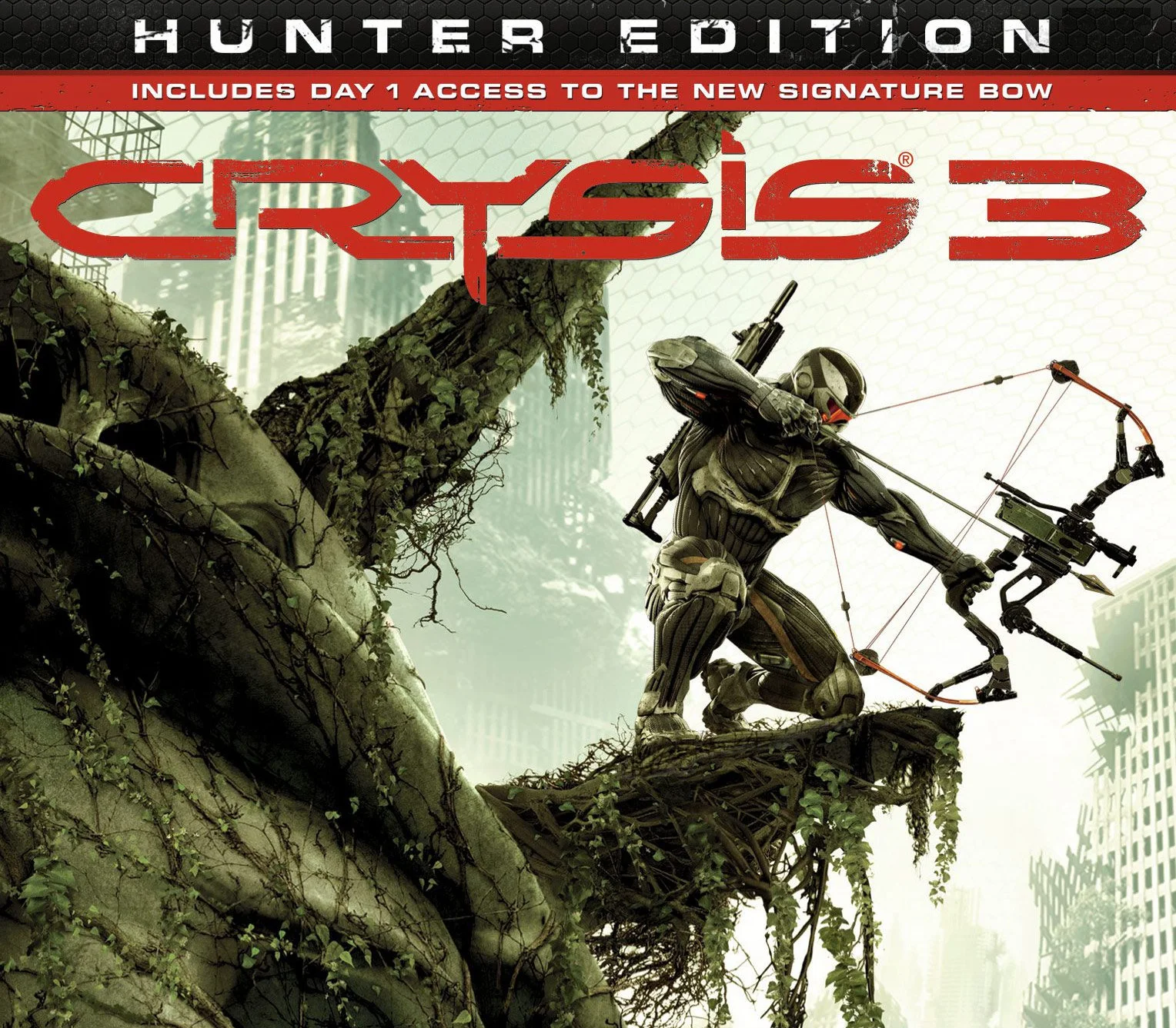 Crysis 3 Hunter Edition cover, Prophet with Predator Bow in the CELL dome