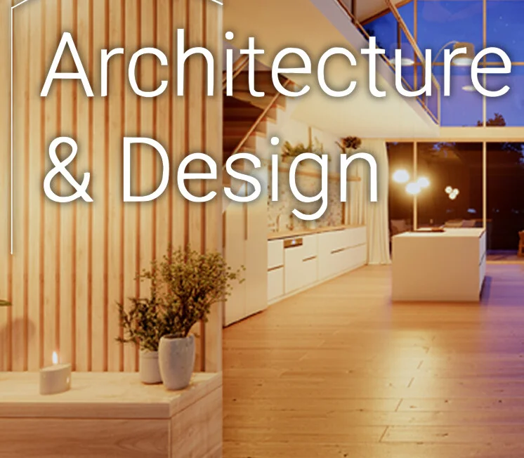 Cover: slatted wood wall, Architecture & Design, night kitchen island, hanging lights