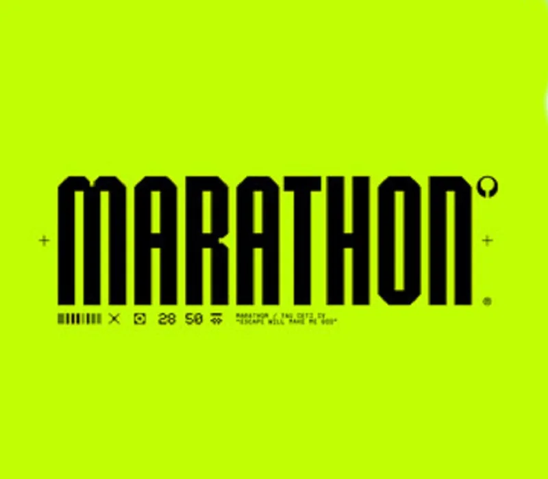 Marathon logo in black block letters on a bright yellow-green field